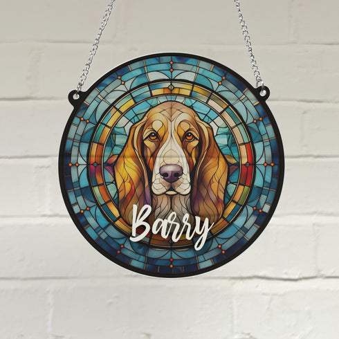 Basset Hound Personalised Stained Glass Effect Suncatcher